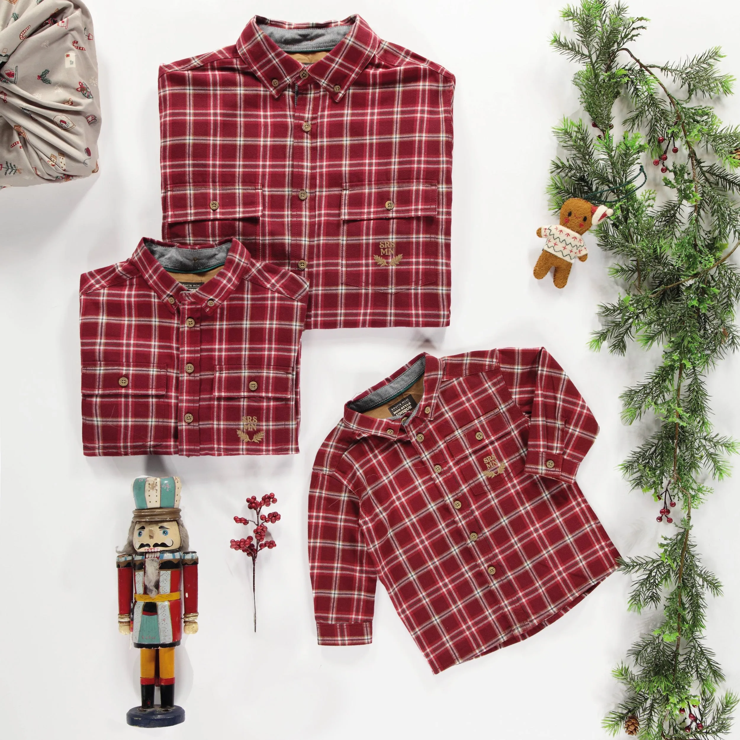Chemise rouge et blanche à carreaux en flanelle brossée, bébé || Red and white brushed flannel plaid shirt, baby