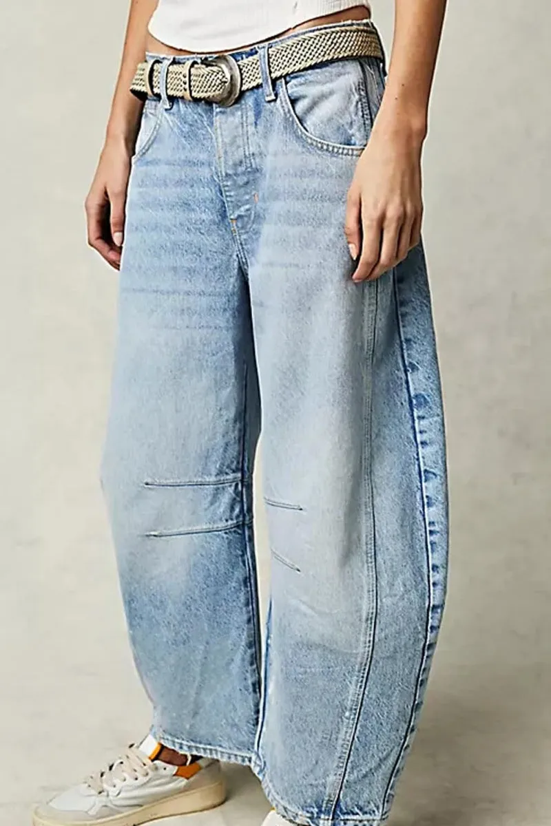 Chouyatou Barrel Jeans Women Wide Leg Cropped Jeans Y2k Mid Rise Baggy Jeans Boyfriend Denim Pants Harem Pants