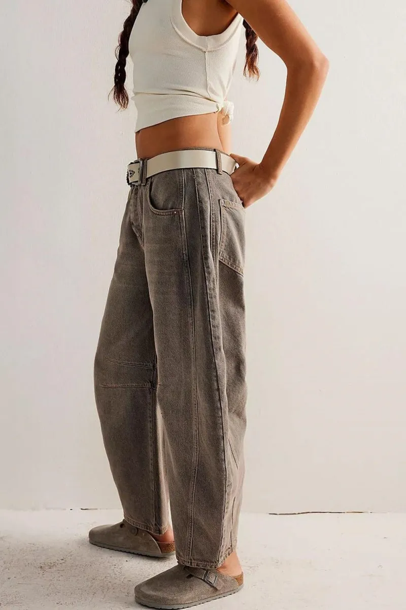 Chouyatou Barrel Jeans Women Wide Leg Cropped Jeans Y2k Mid Rise Baggy Jeans Boyfriend Denim Pants Harem Pants