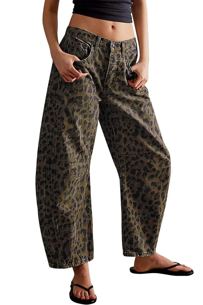 Chouyatou Barrel Jeans Women Wide Leg Cropped Jeans Y2k Mid Rise Baggy Jeans Boyfriend Denim Pants Harem Pants