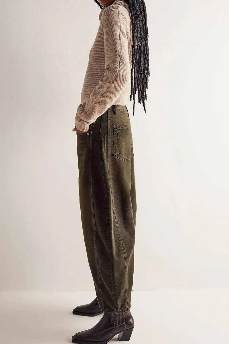 Chouyatou Barrel Jeans Women Wide Leg Cropped Jeans Y2k Mid Rise Baggy Jeans Boyfriend Denim Pants Harem Pants