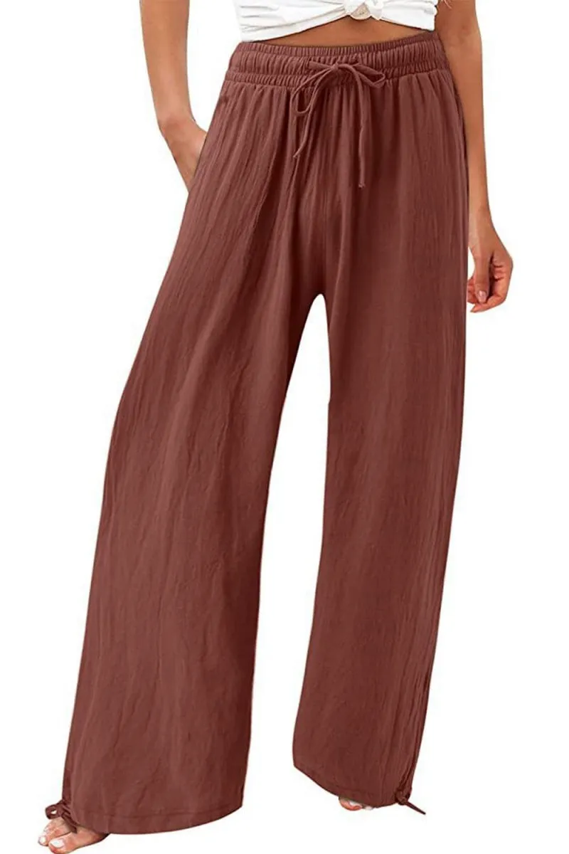 Chouyatou Wide Leg Linen Pants for Women Casual Loose Fit High Waisted Pants with Drawstrings