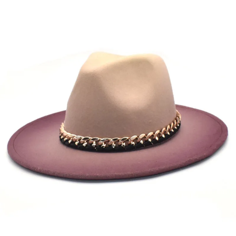 Colorblock Chain Decoration Jazz Hat