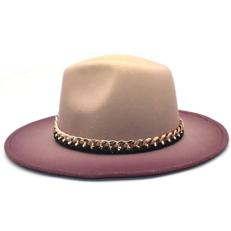 Colorblock Chain Decoration Jazz Hat