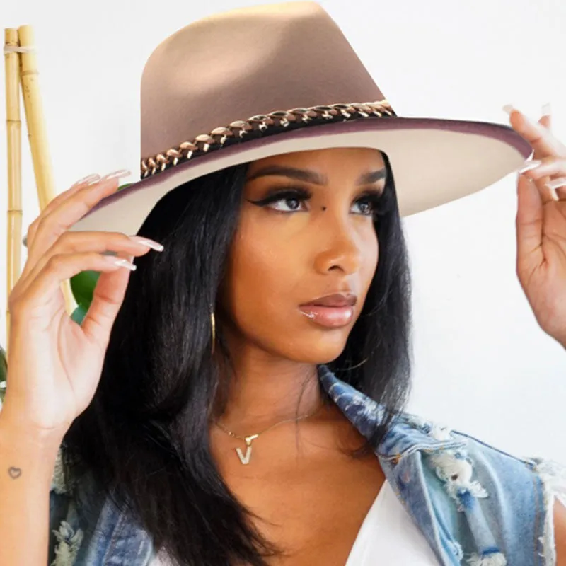 Colorblock Chain Decoration Jazz Hat