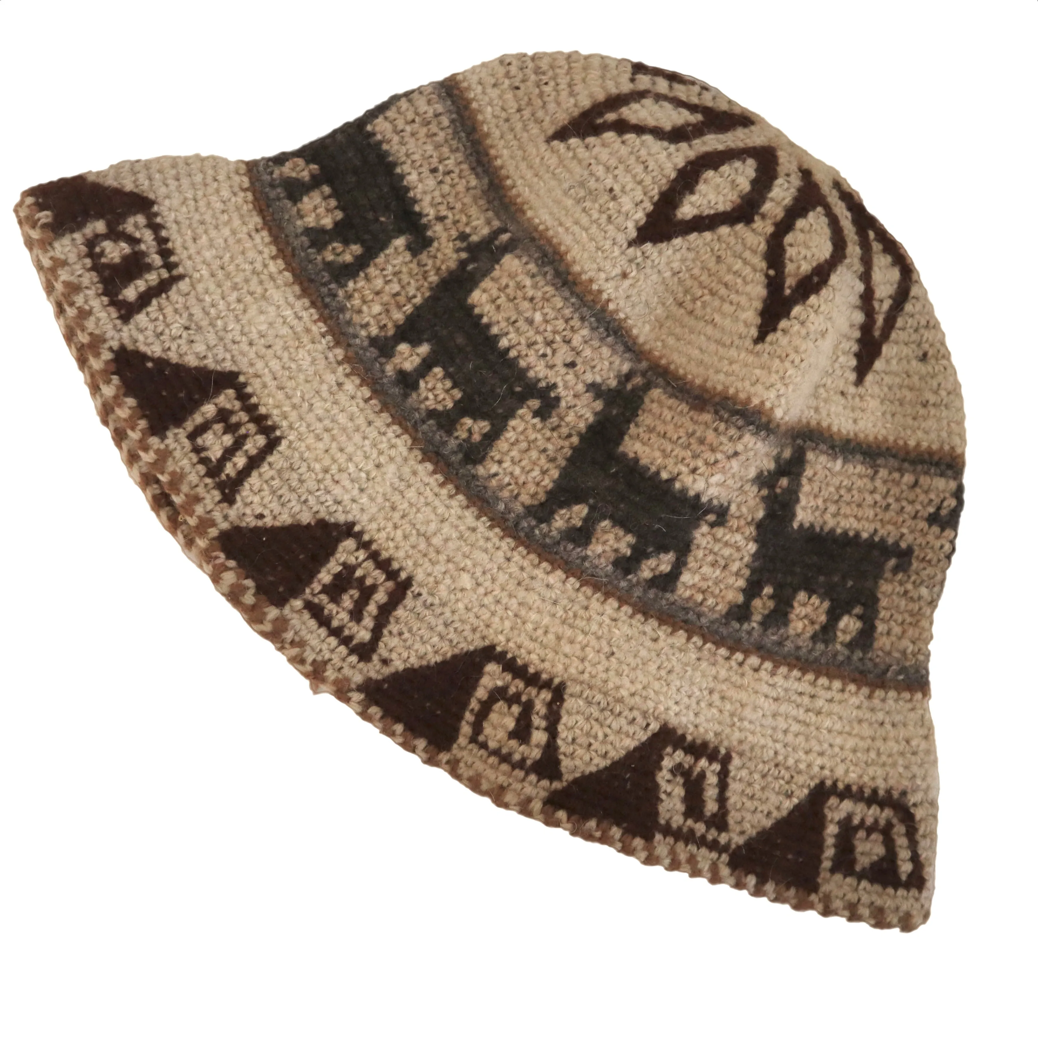 Crochet Roll-Up Peruvian Hat Rustic Thick Knit Sheep & Alpaca Wool Ivory Color Medium Unisex