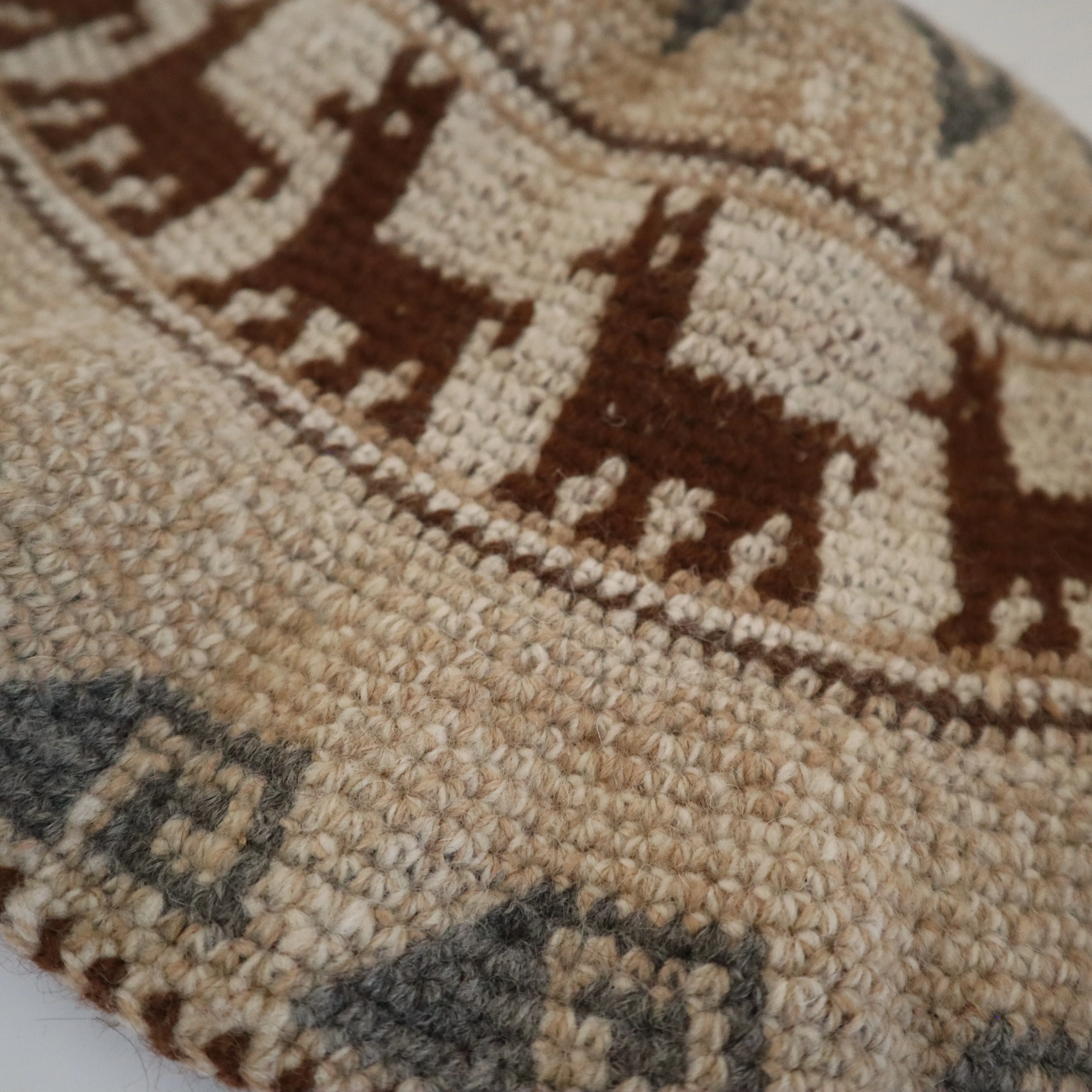 Crochet Roll-Up Peruvian Hat Rustic Thick Knit Sheep & Alpaca Wool Ivory Color Medium Unisex