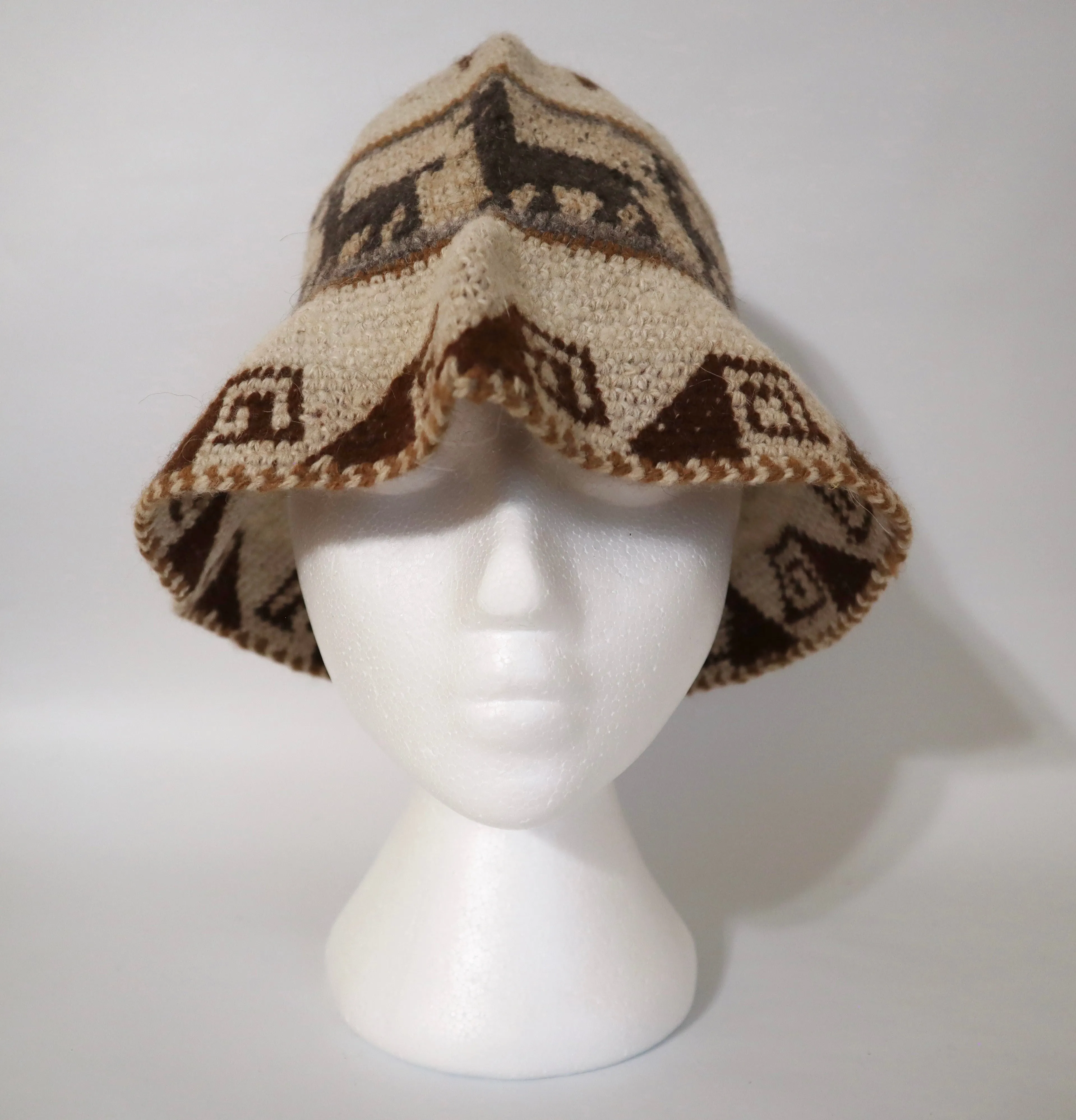 Crochet Roll-Up Peruvian Hat Rustic Thick Knit Sheep & Alpaca Wool Ivory Color Medium Unisex