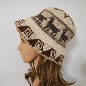 Crochet Roll-Up Peruvian Hat Rustic Thick Knit Sheep & Alpaca Wool Ivory Color Medium Unisex