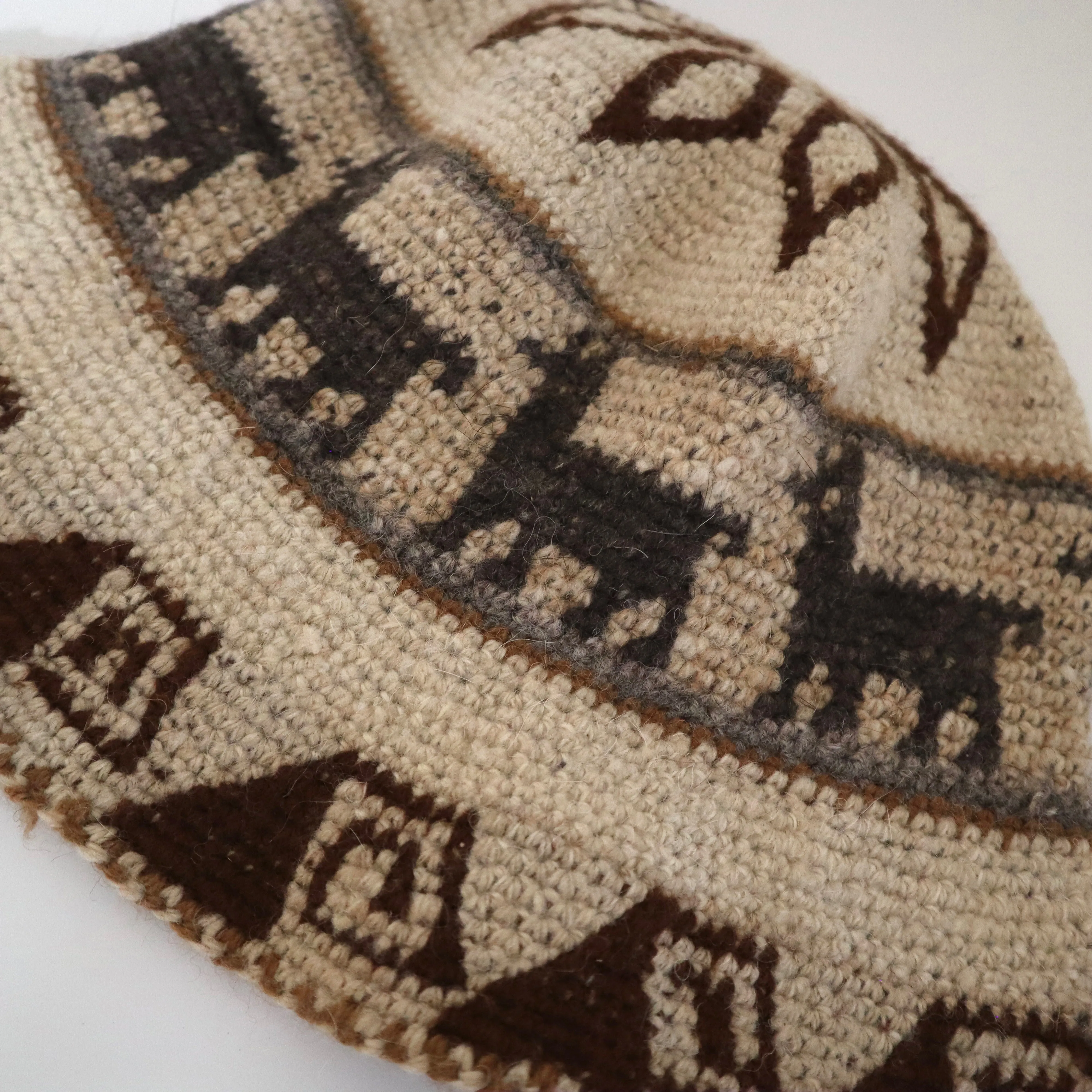 Crochet Roll-Up Peruvian Hat Rustic Thick Knit Sheep & Alpaca Wool Ivory Color Medium Unisex