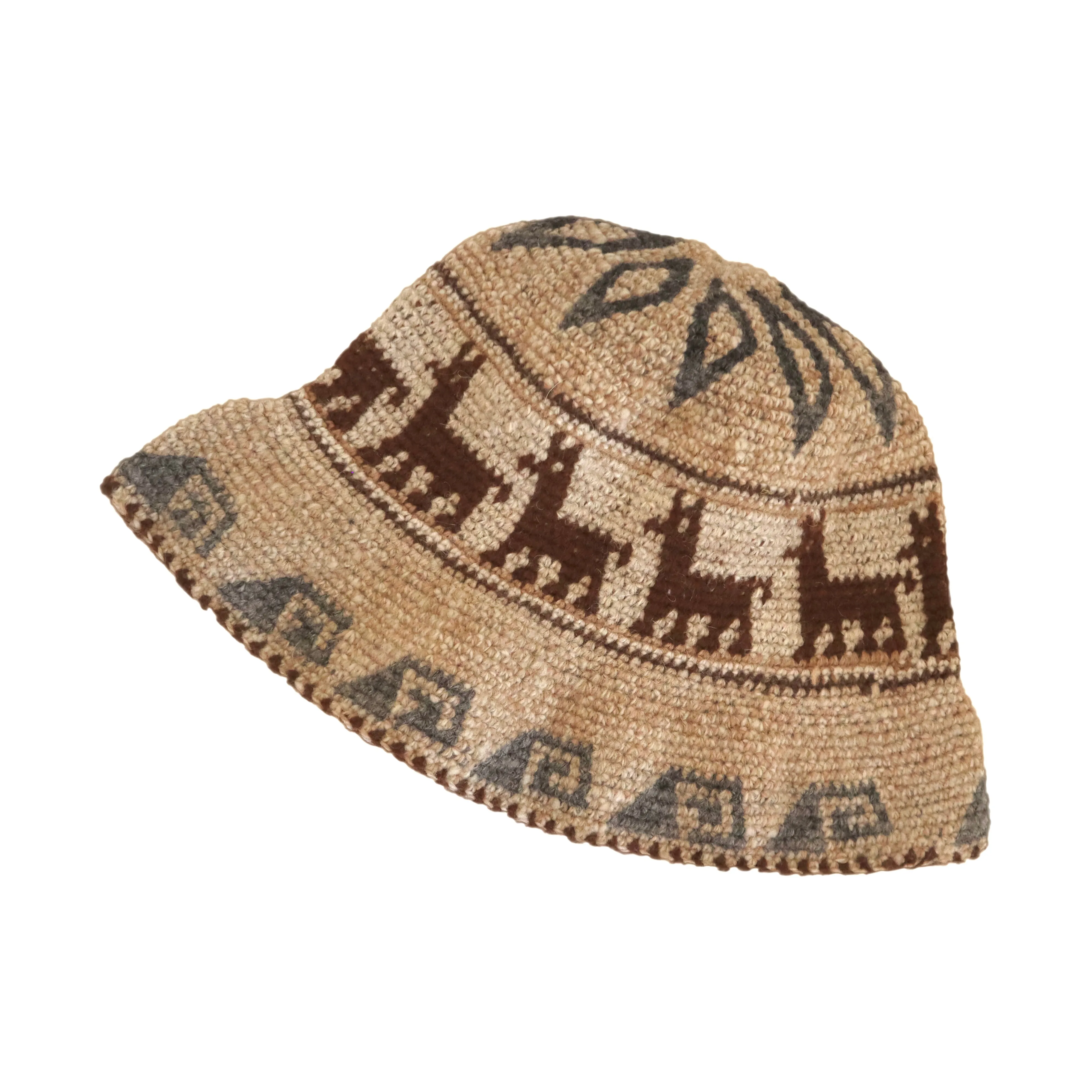 Crochet Roll-Up Peruvian Hat Rustic Thick Knit Sheep & Alpaca Wool Ivory Color Medium Unisex