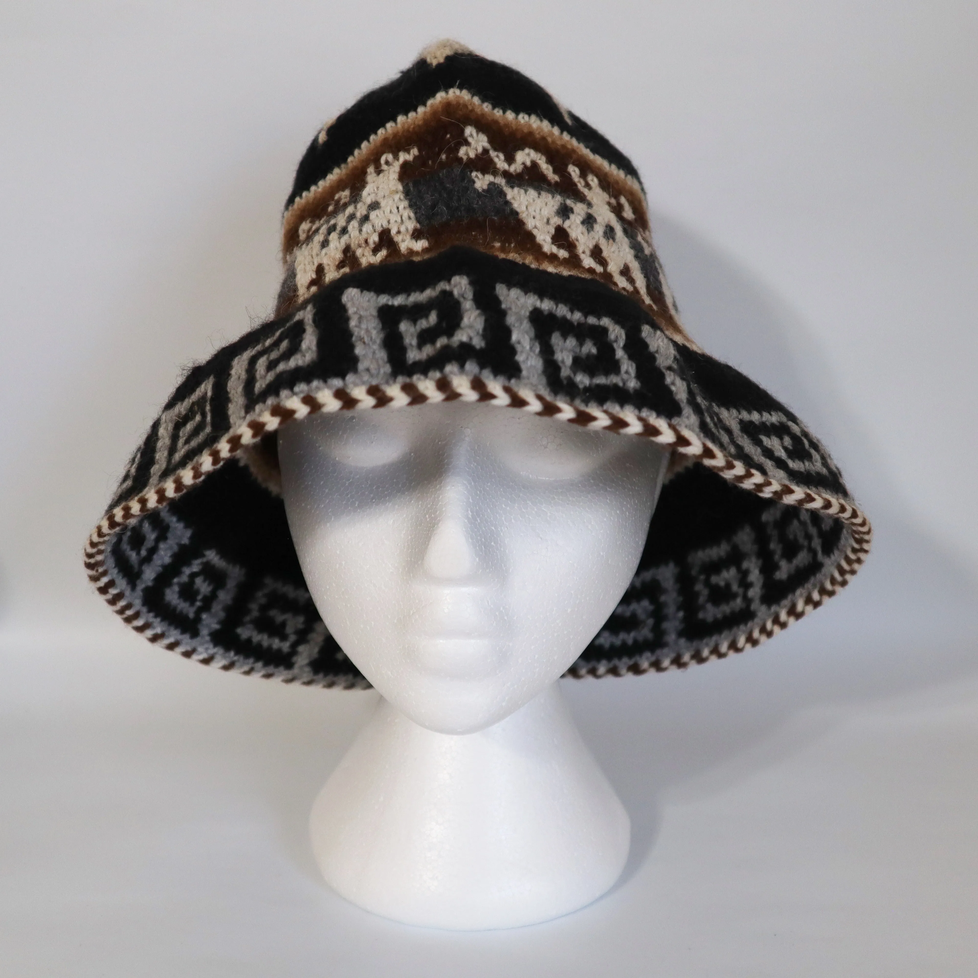 Crochet Roll-Up Peruvian Hat Rustic Thick Knit Sheep & Alpaca Wool. Large Size Unisex