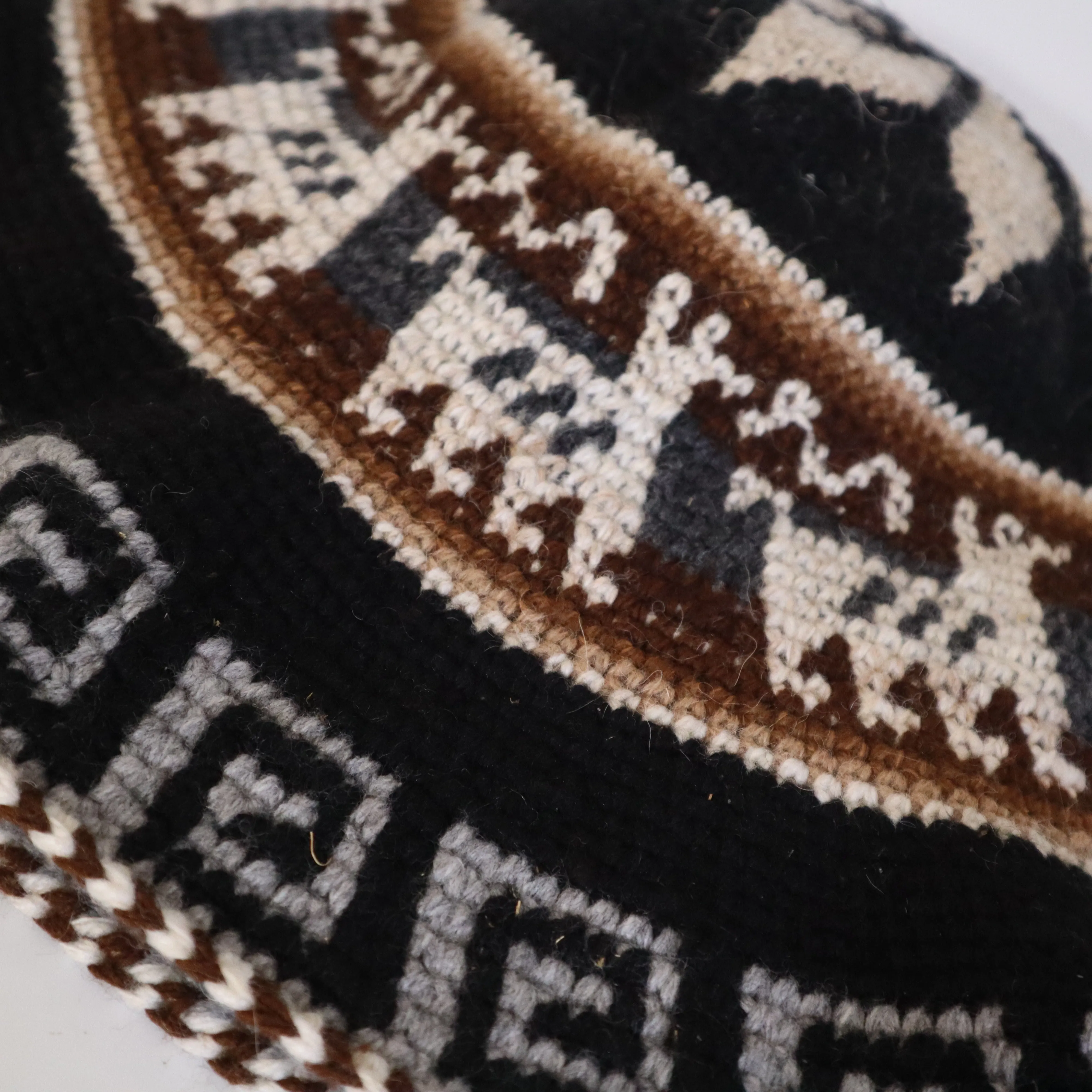 Crochet Roll-Up Peruvian Hat Rustic Thick Knit Sheep & Alpaca Wool. Large Size Unisex