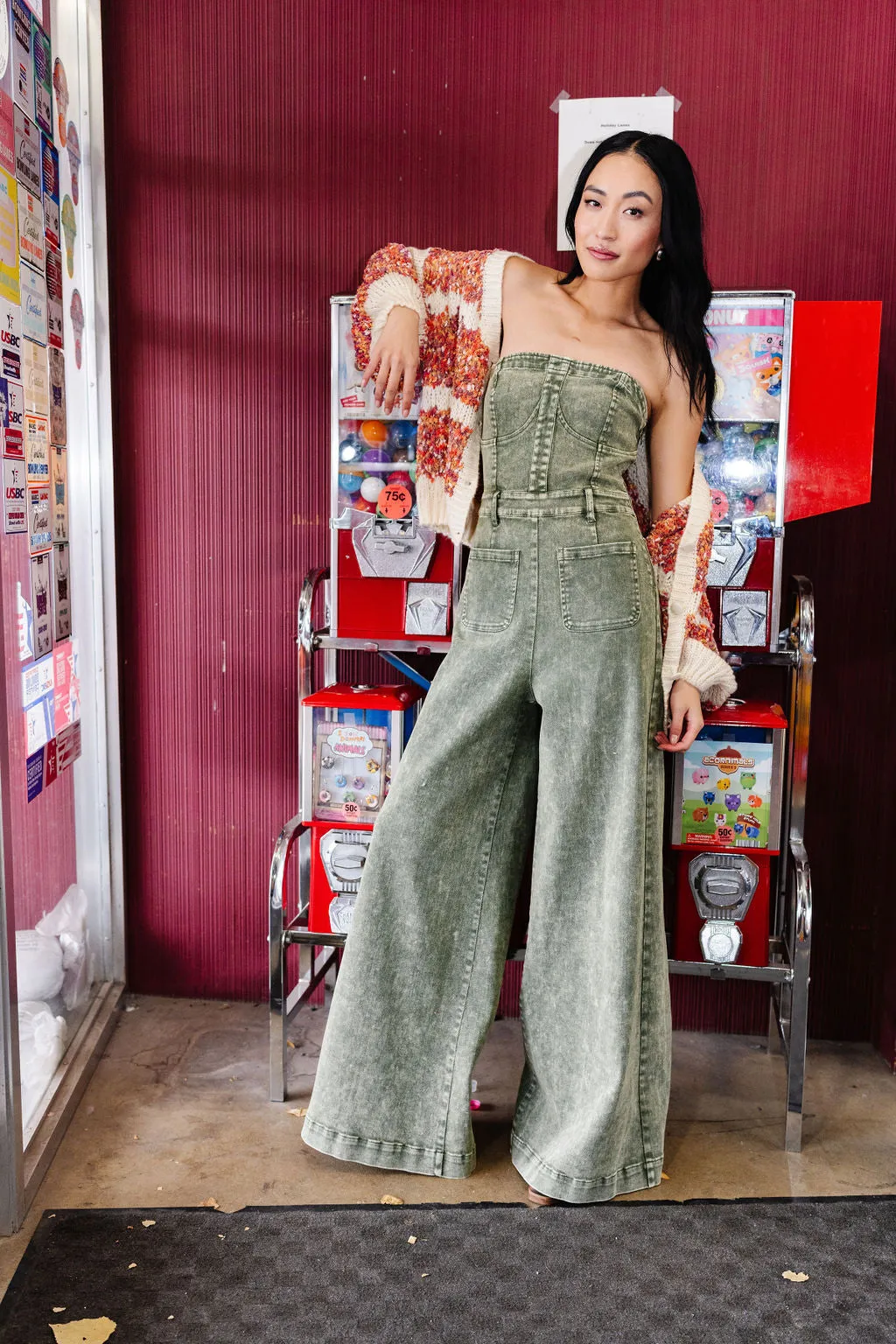 Dani Wide Leg Mineral Wash Tube Top Denim Jumpsuit