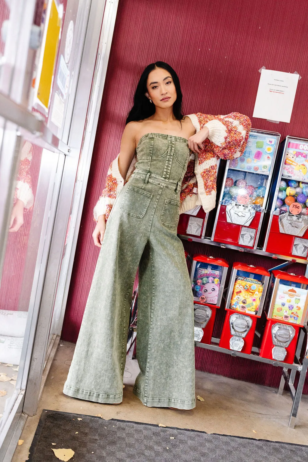 Dani Wide Leg Mineral Wash Tube Top Denim Jumpsuit