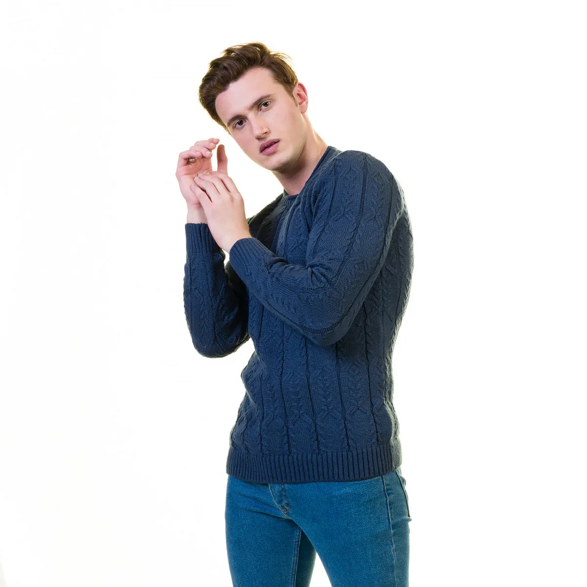 Dark Blue European Wool Luxury Zippered With Sweater Jacket Warm Winter Tailor Fit
