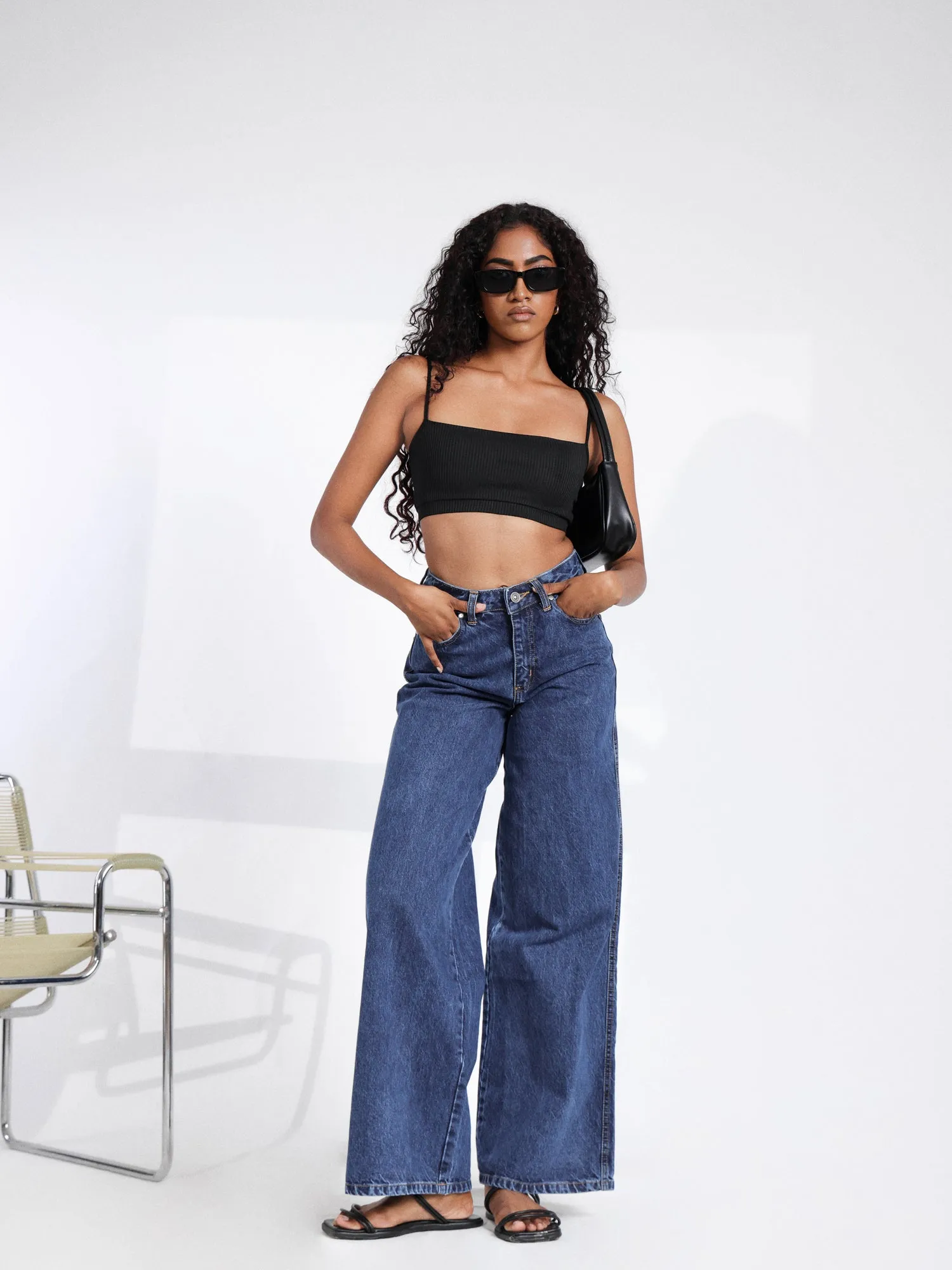 Dark Washed Wide Leg Jeans