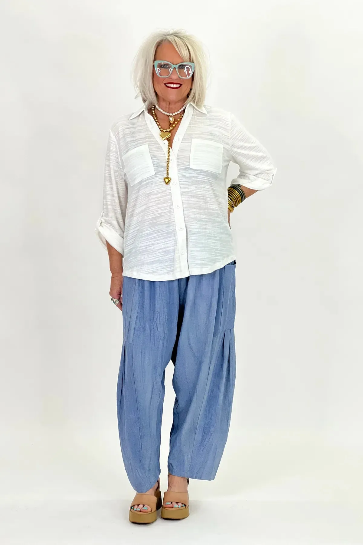 Denim Blue Elastic Waist Pocket Pant