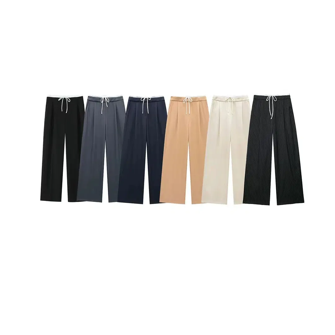 Drawstring Waist Wide-Leg Pants