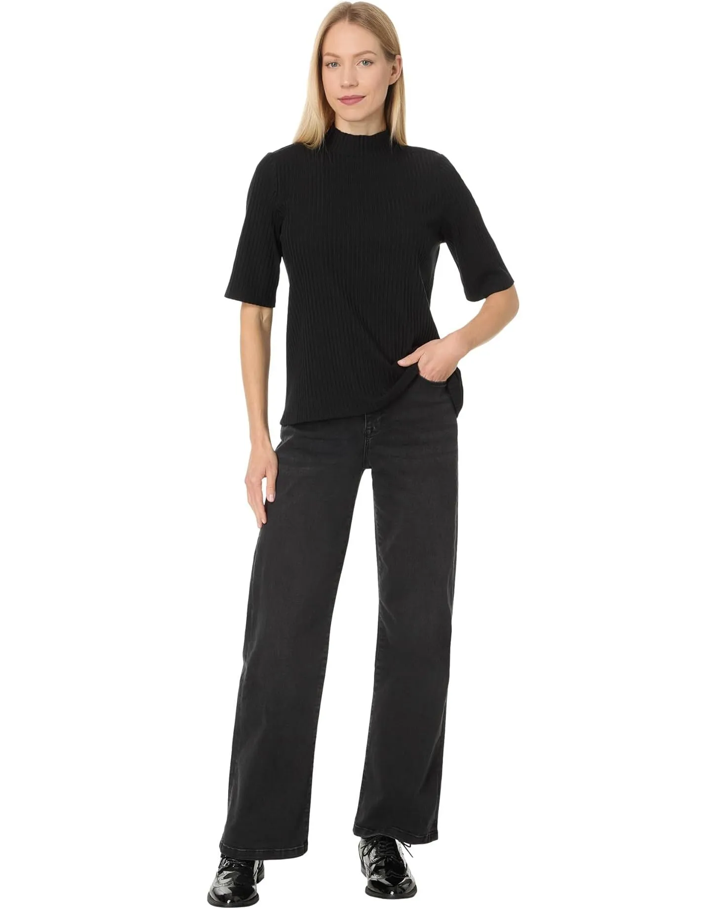 Elliott Lauren Wide Leg Jeans Washed Black Denim