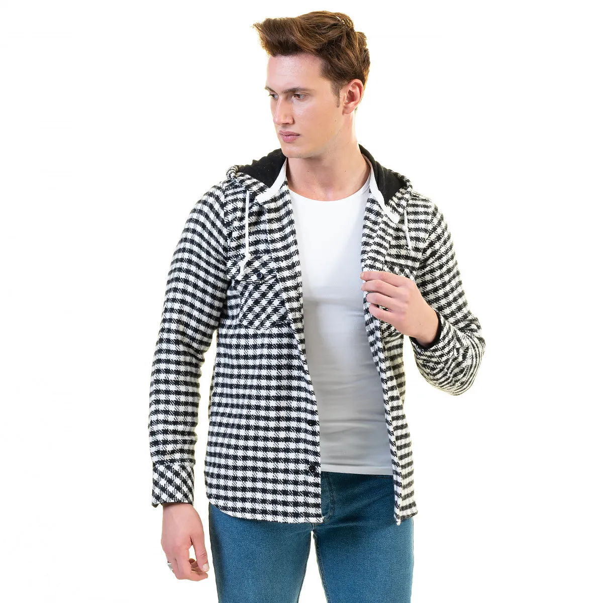 European Wool Luxury Zippered With Hoodie Sweater Jacket Warm Winter Tailor Fit