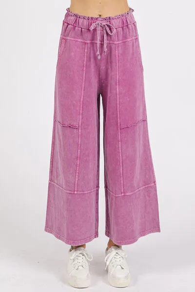 Fuchsia Pink  Mineral Wash Seam French Terry Wide Leg Pants