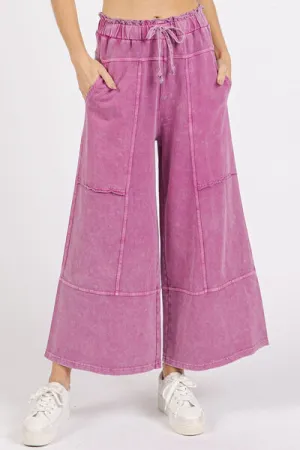 Fuchsia Pink  Mineral Wash Seam French Terry Wide Leg Pants