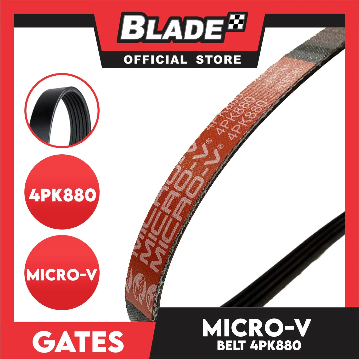 Gates Automotive Micro-V Fan Belt 4PK880 For Honda, Mitsubishi and Nissan