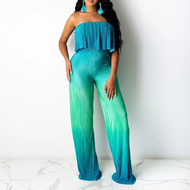 Gradient Color Tube Top & Wide Leg Pants Set