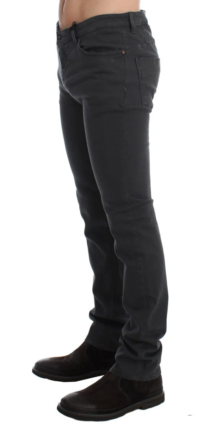 Gray Slim Fit Cotton Stretch Pants Jeans