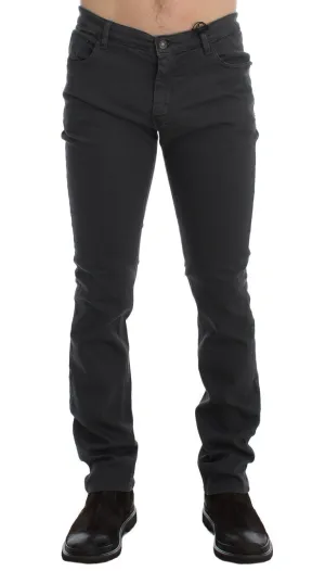 Gray Slim Fit Cotton Stretch Pants Jeans