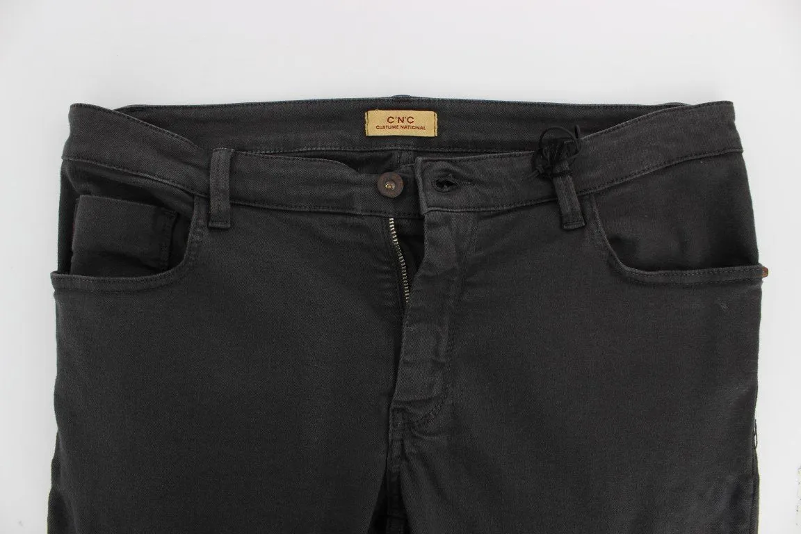 Gray Slim Fit Cotton Stretch Pants Jeans