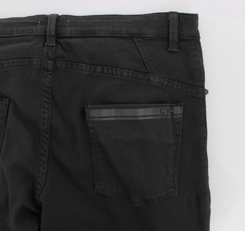 Gray Slim Fit Cotton Stretch Pants Jeans