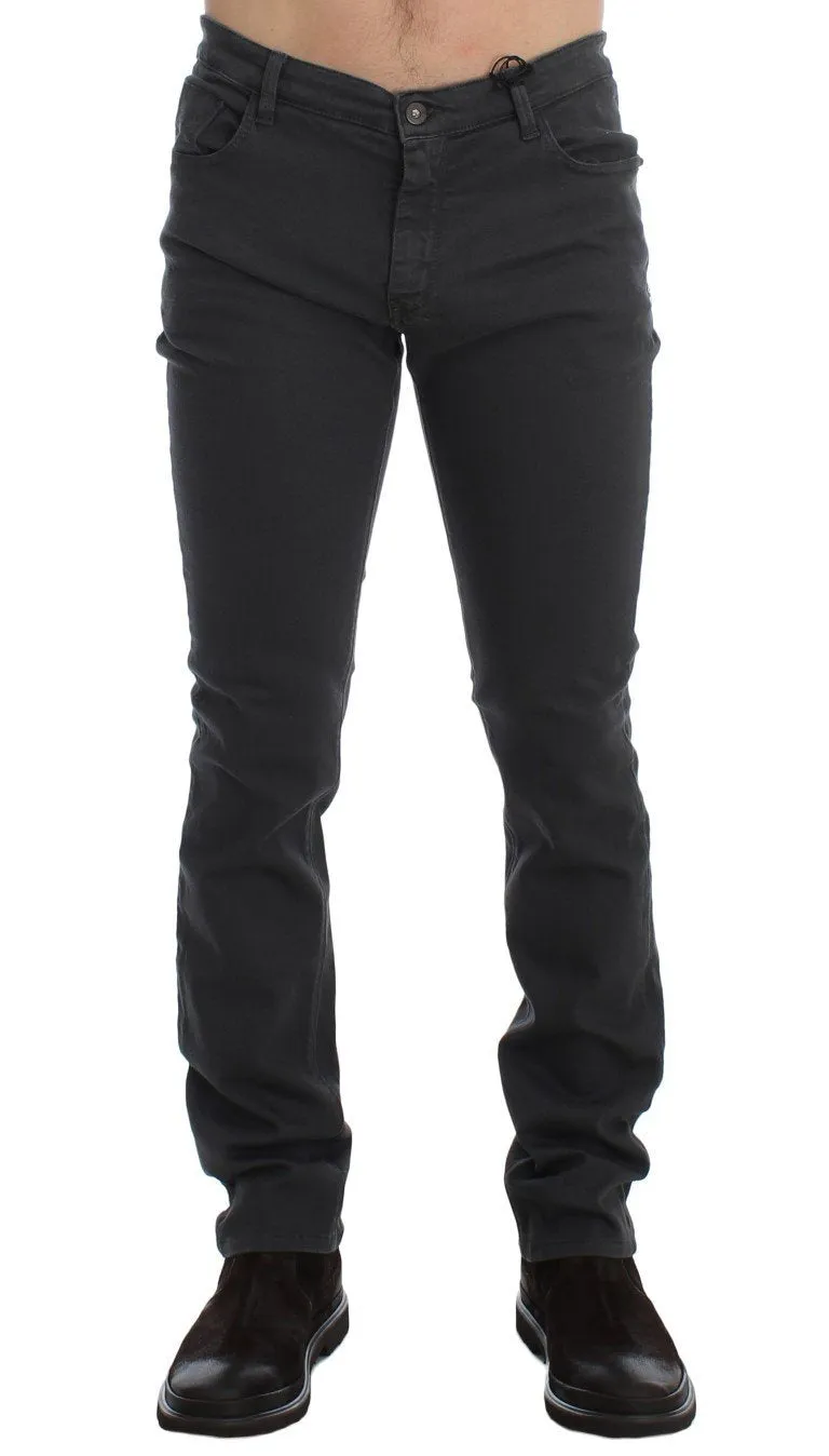 Gray Slim Fit Cotton Stretch Pants Jeans