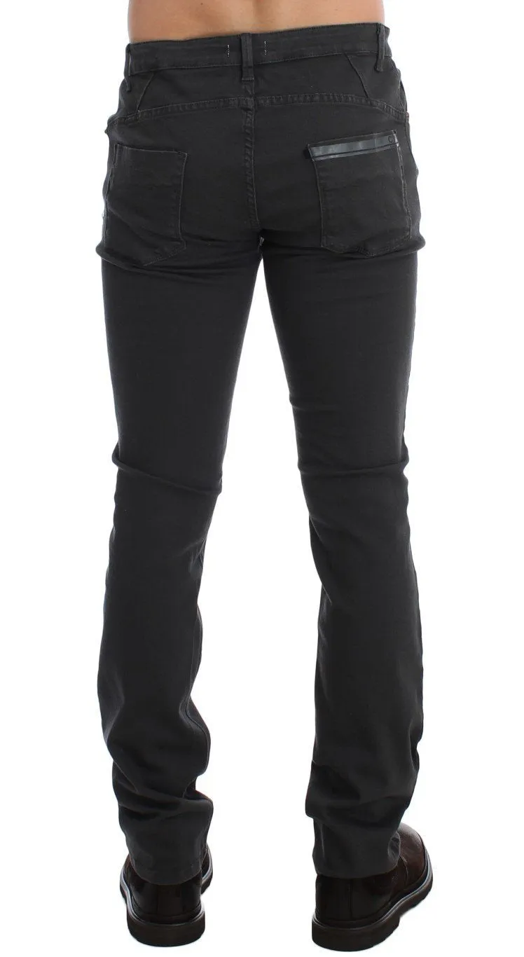 Gray Slim Fit Cotton Stretch Pants Jeans