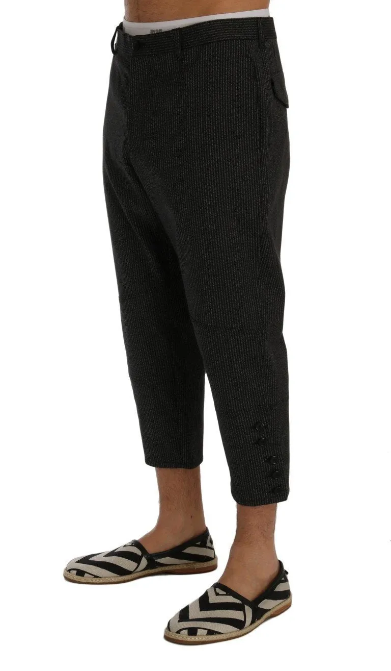 Gray Striped Stretch Capri Pants