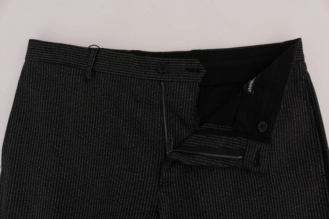 Gray Striped Stretch Capri Pants