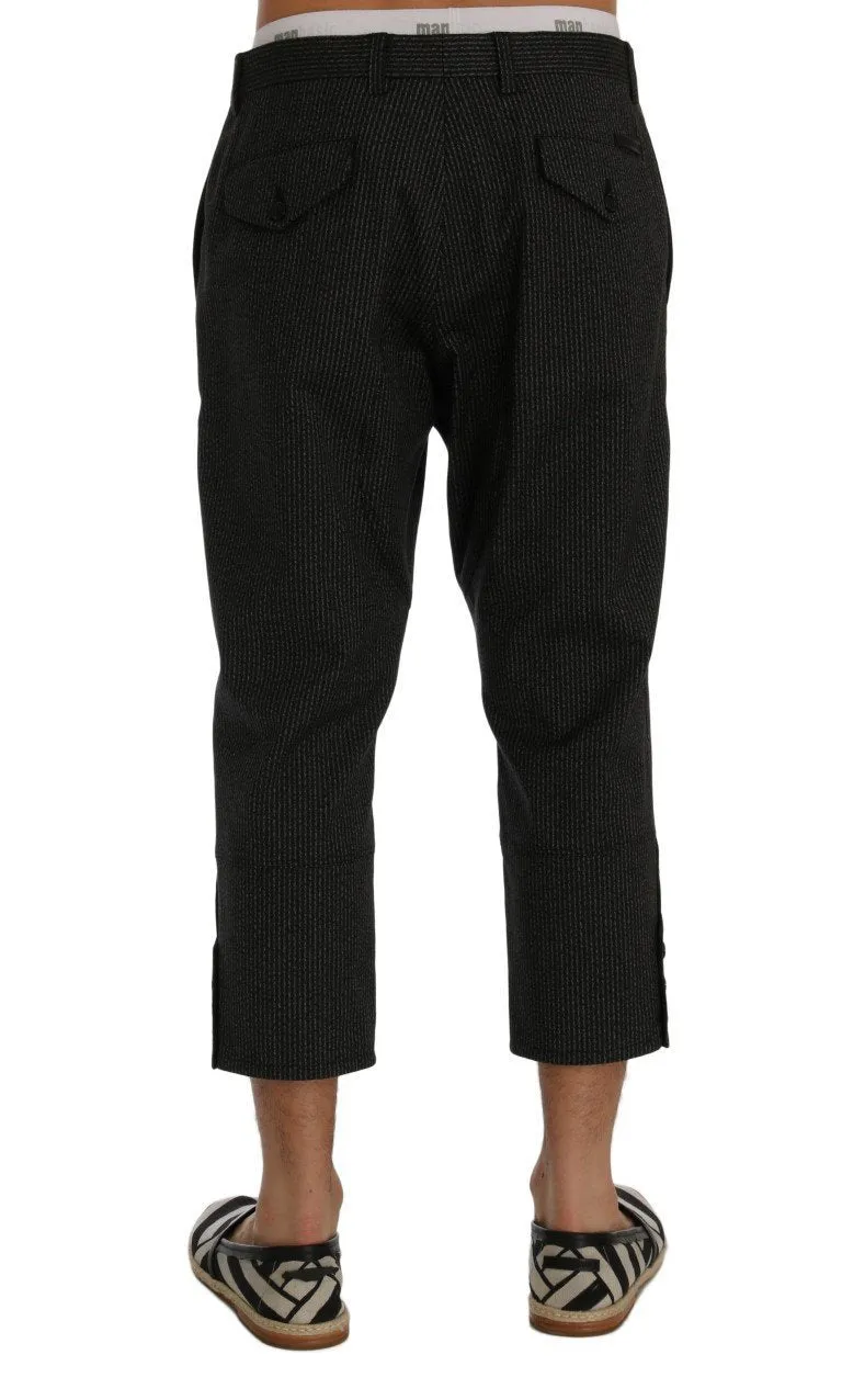 Gray Striped Stretch Capri Pants