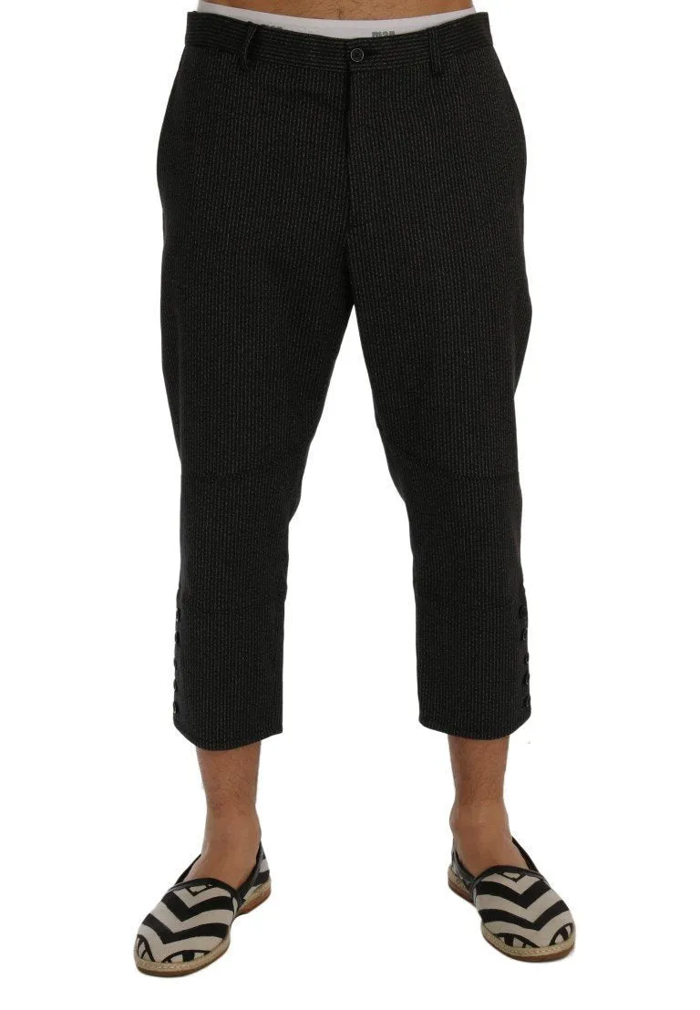 Gray Striped Stretch Capri Pants
