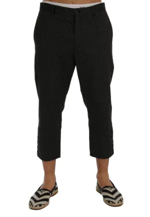 Gray Striped Stretch Capri Pants