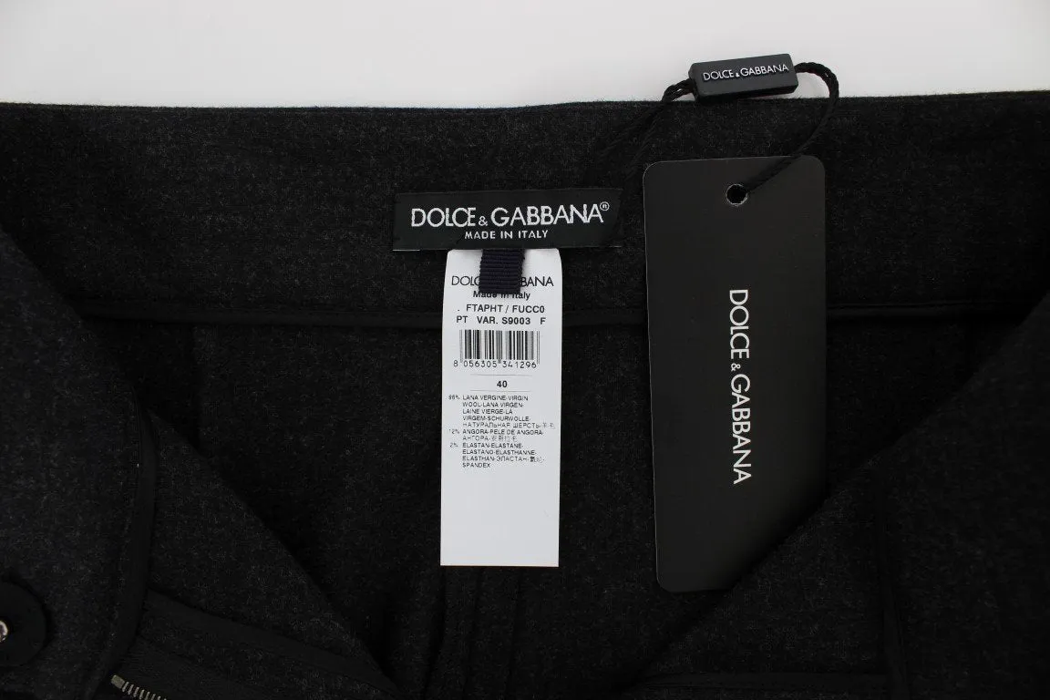 Gray Wool Stretch High Waist Pants