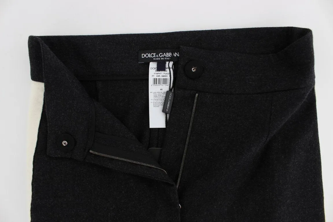 Gray Wool Stretch High Waist Pants