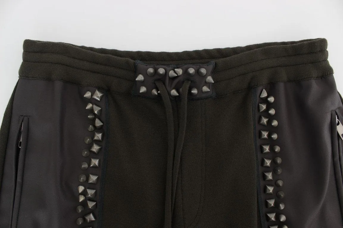 Green Brown Wool Silver Studded Pants