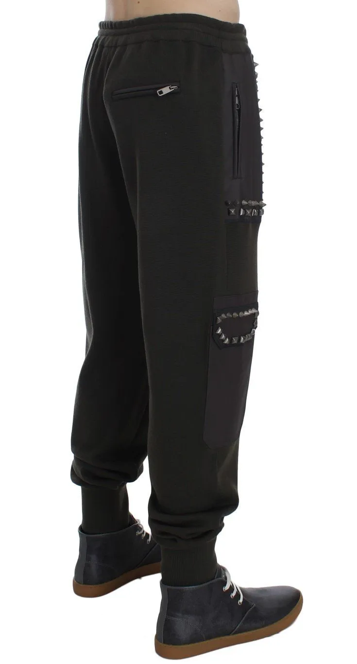 Green Brown Wool Silver Studded Pants
