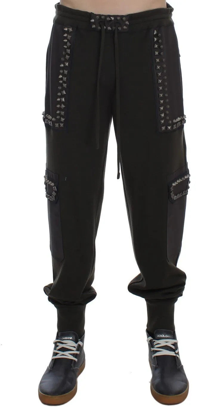 Green Brown Wool Silver Studded Pants