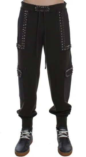 Green Brown Wool Silver Studded Pants