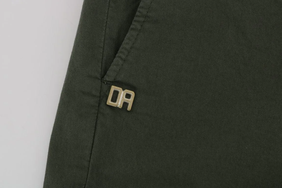 Green Cotton Stretch Slim Fit Chinos