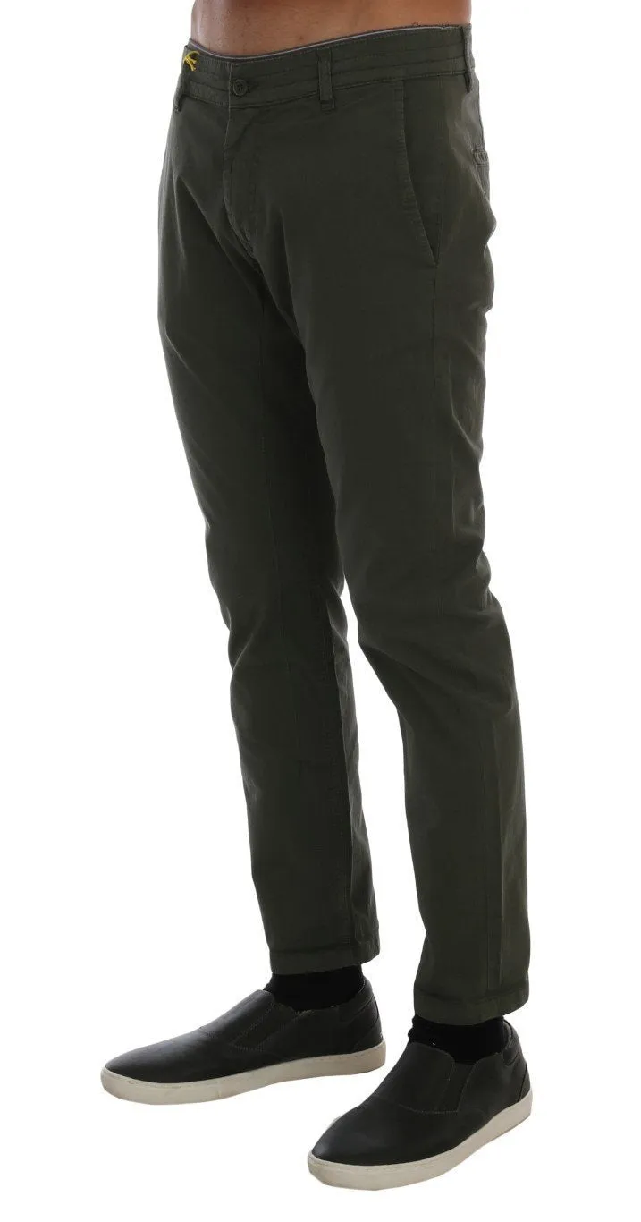 Green Cotton Stretch Slim Fit Chinos