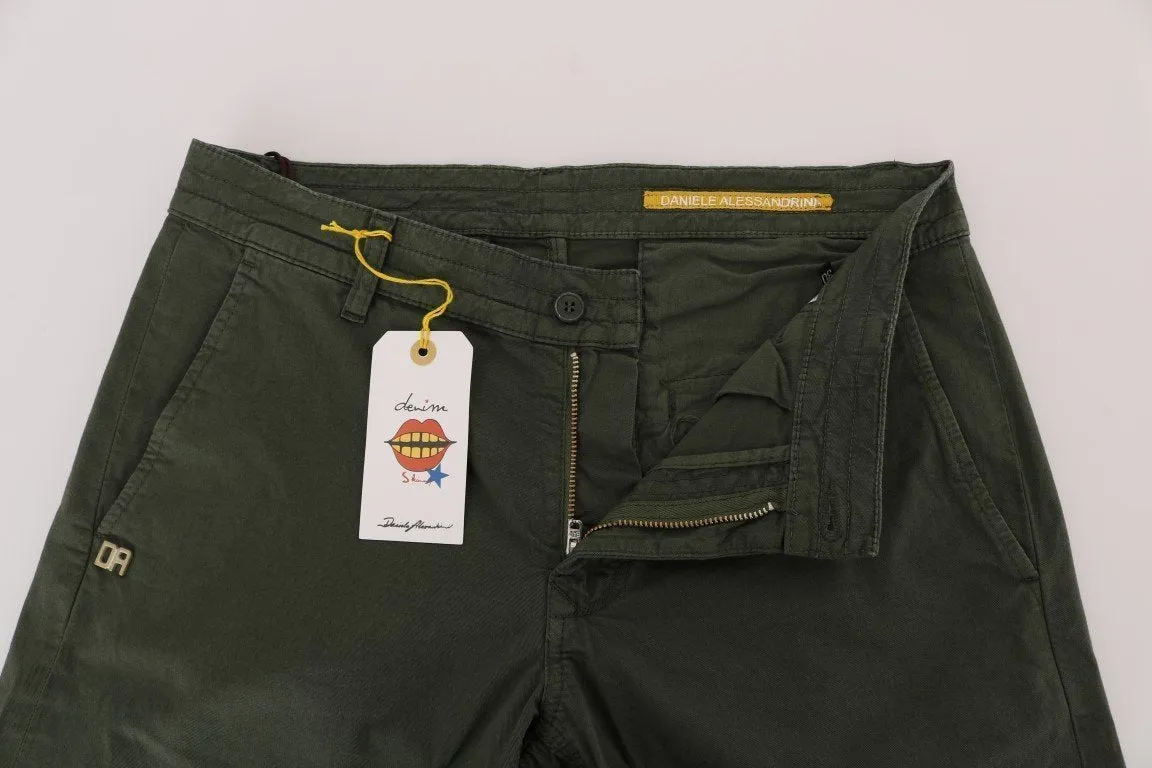 Green Cotton Stretch Slim Fit Chinos