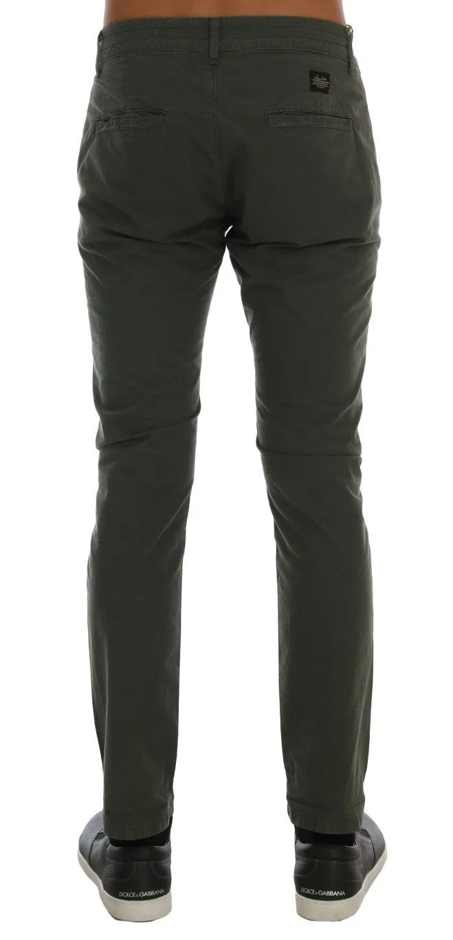 Green Cotton Stretch Slim Fit Chinos